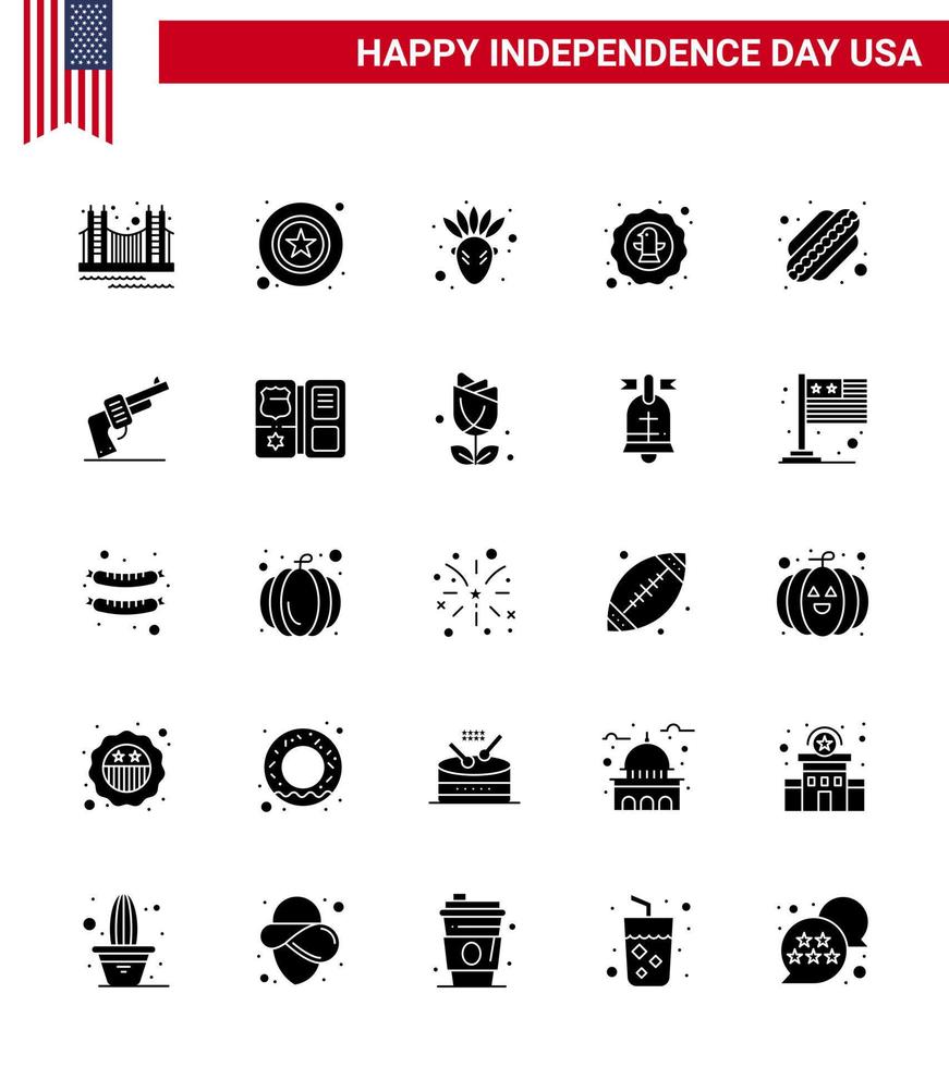 gelukkig onafhankelijkheid dag 4e juli reeks van 25 solide glyph Amerikaans pictogram van insigne viering ster vogel dankzegging bewerkbare Verenigde Staten van Amerika dag vector ontwerp elementen