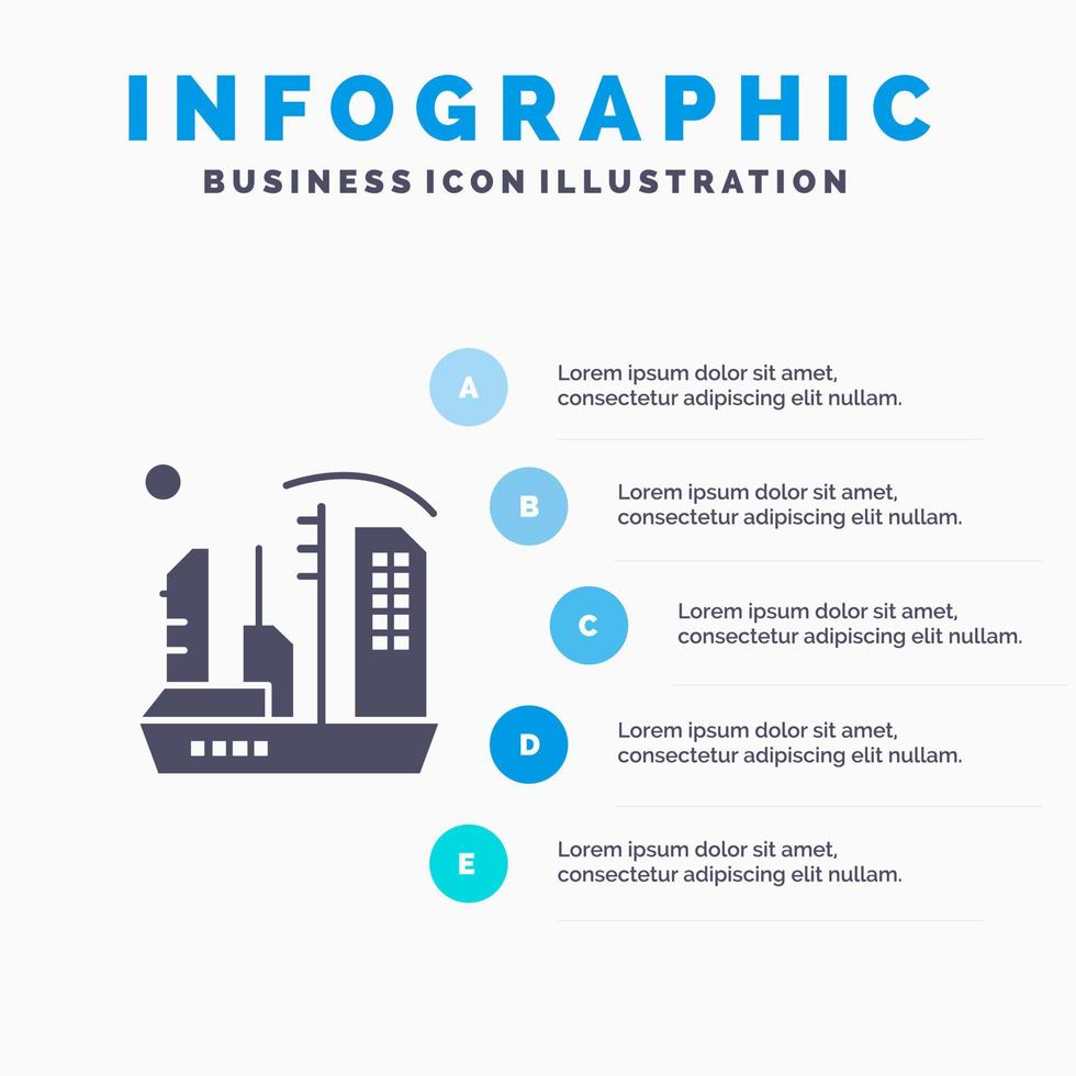 stad kolonisatie kolonie koepel uitbreiding solide icoon infographics 5 stappen presentatie achtergrond vector