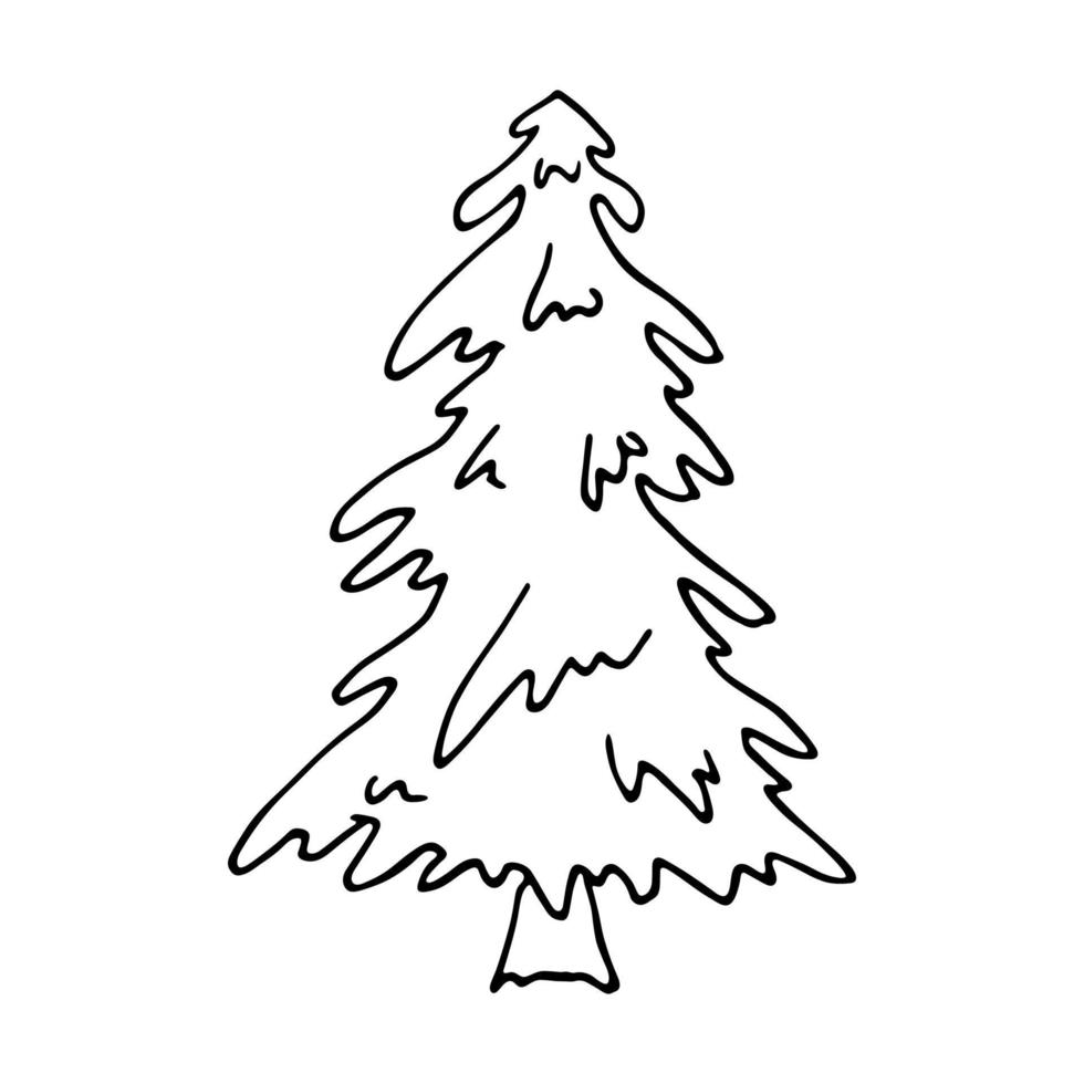 Kerstmis boom hand- getrokken clip art. net tekening. single element voor kaart, afdrukken, web, ontwerp, decor vector