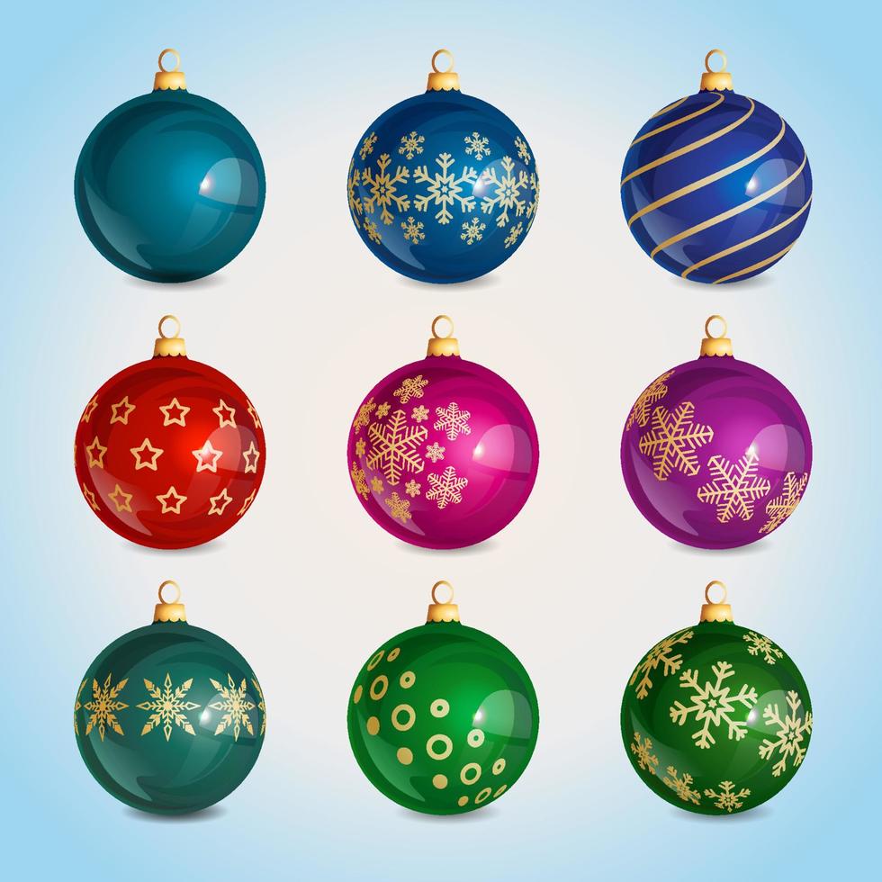 Kerstmis glimmend kerstballen set. Kerstmis ornament vector illustraties. Kerstmis glanzend decoraties. realistisch glas rood Kerstmis ballen met sneeuwvlok patroon en Kerstmis ornament