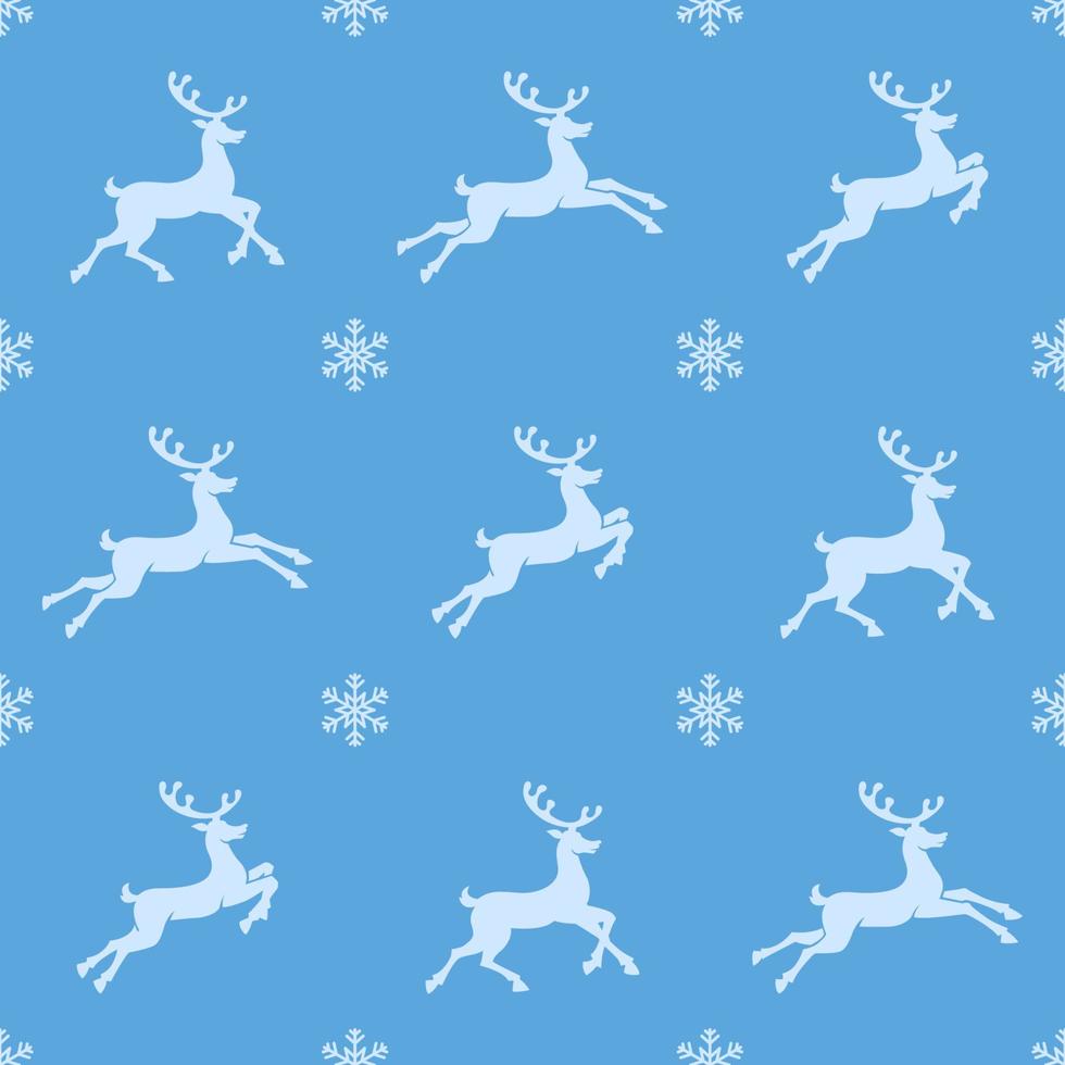 Kerstmis naadloos patroon. wit gekleurde rendier silhouetten Aan blauw achtergrond met wit sneeuwvlokken. Kerstmis structuur vector