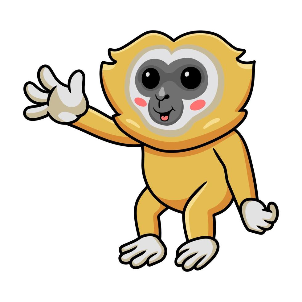 schattig weinig gibbon tekenfilm golvend hand- vector