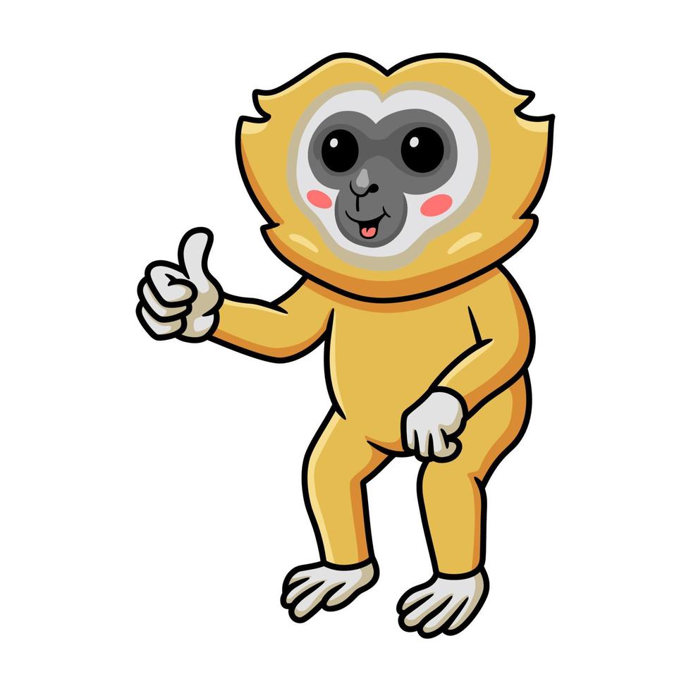 schattig weinig gibbon tekenfilm hangende geven duim omhoog vector