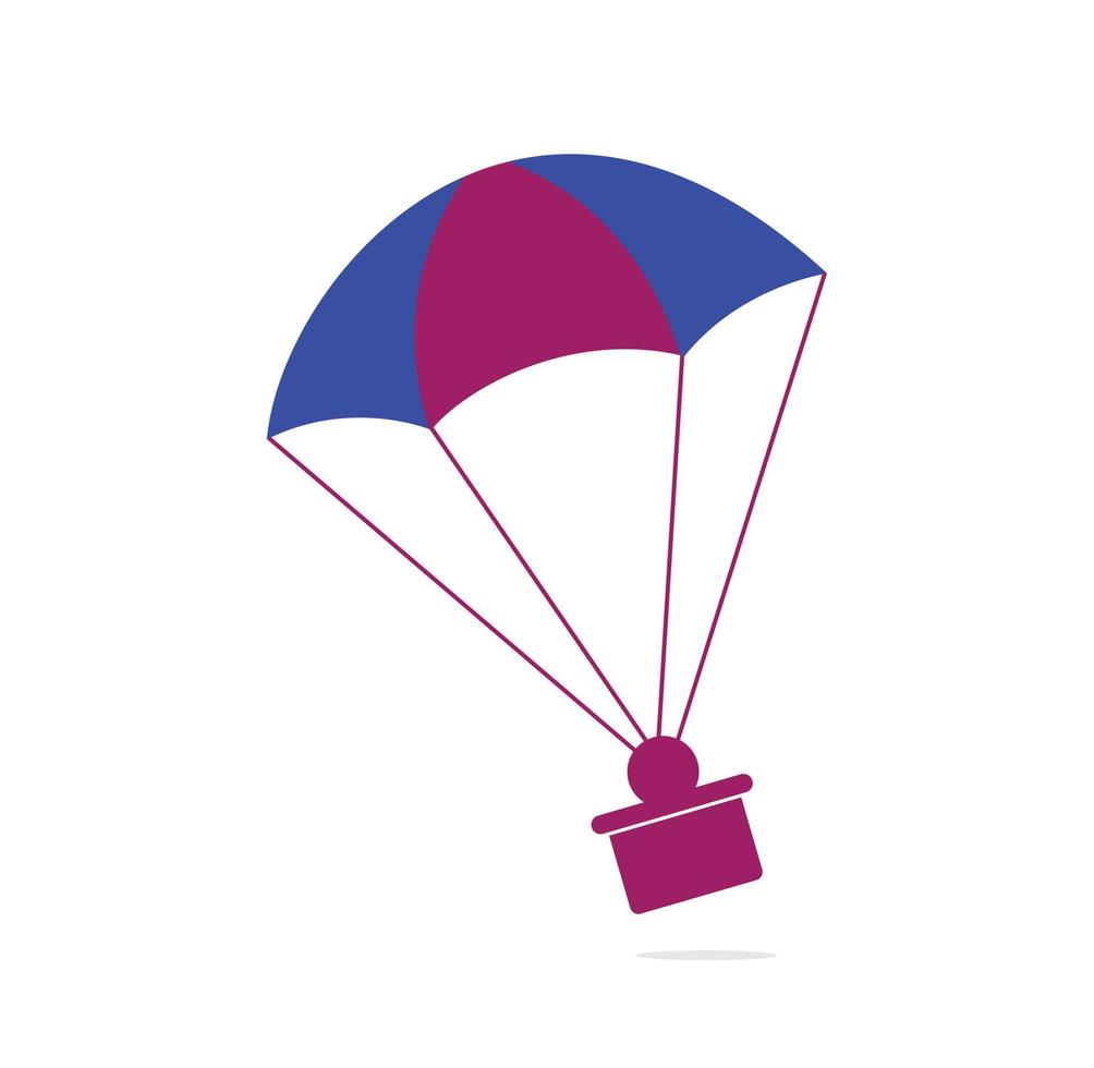 geschenk levering vector logo ontwerp. parachute geschenk levering concept embleem.