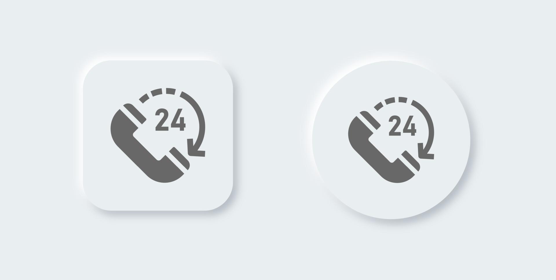 24 uren solide icoon in neomorf ontwerp stijl. onderhoud tijd tekens vector illustratie.