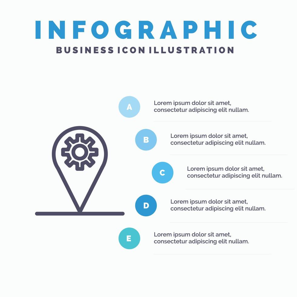 bedrijf plaats kaart uitrusting lijn icoon met 5 stappen presentatie infographics achtergrond vector