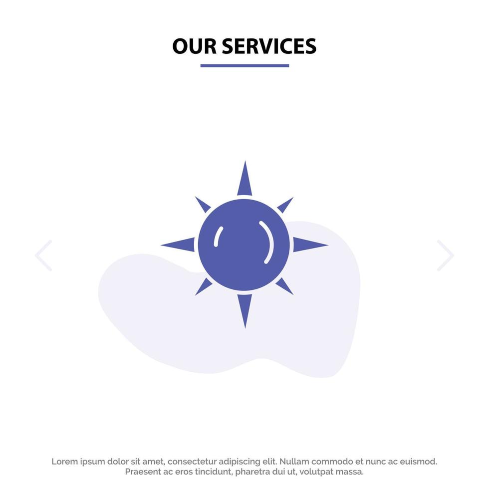 onze Diensten zon dag licht solide glyph icoon web kaart sjabloon vector