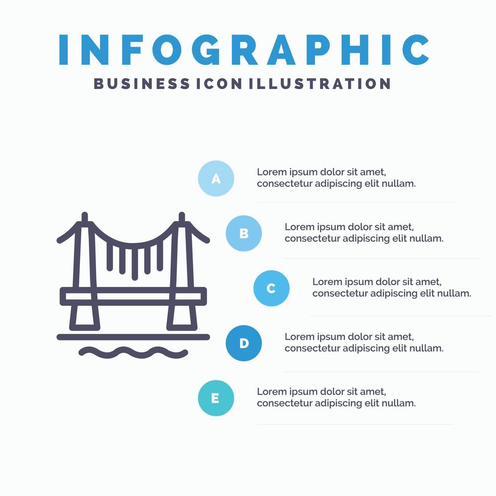 brug gebouw stad stadsgezicht lijn icoon met 5 stappen presentatie infographics achtergrond vector