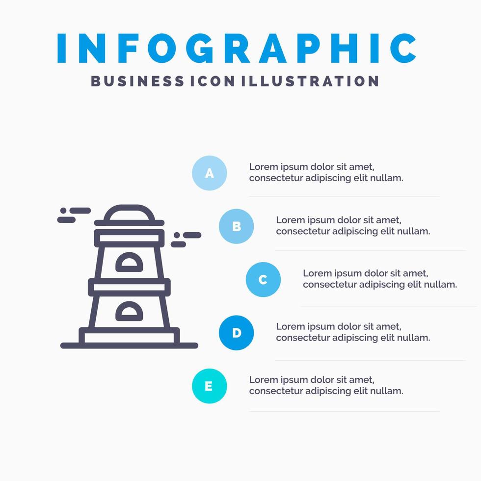 observatorium toren uitkijktoren lijn icoon met 5 stappen presentatie infographics achtergrond vector