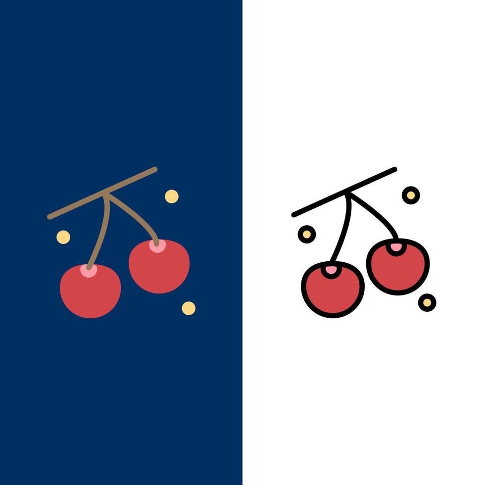 kers fruit gezond Pasen pictogrammen vlak en lijn gevulde icoon reeks vector blauw achtergrond