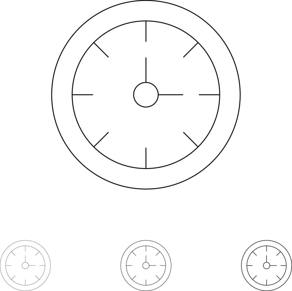 alarm klok stopwatch tijd stoutmoedig en dun zwart lijn icoon reeks vector