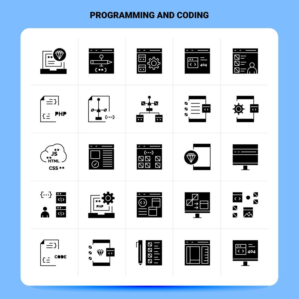 solide 25 programmering en codering icoon reeks vector glyph stijl ontwerp zwart pictogrammen reeks web en mobiel bedrijf ideeën ontwerp vector illustratie