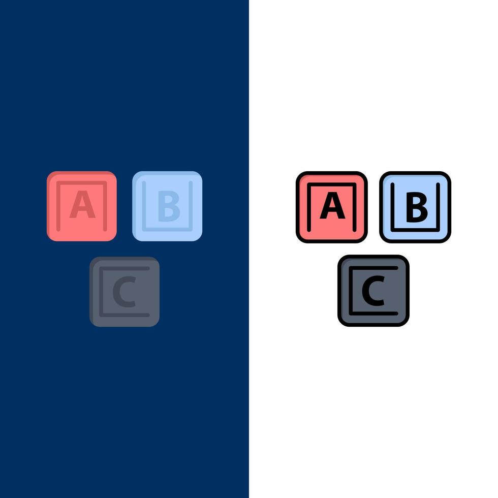 abc blokken eenvoudig alfabet kennis pictogrammen vlak en lijn gevulde icoon reeks vector blauw achtergrond