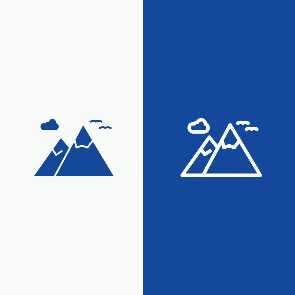 bergen natuur landschap reizen lijn en glyph solide icoon blauw banier vector