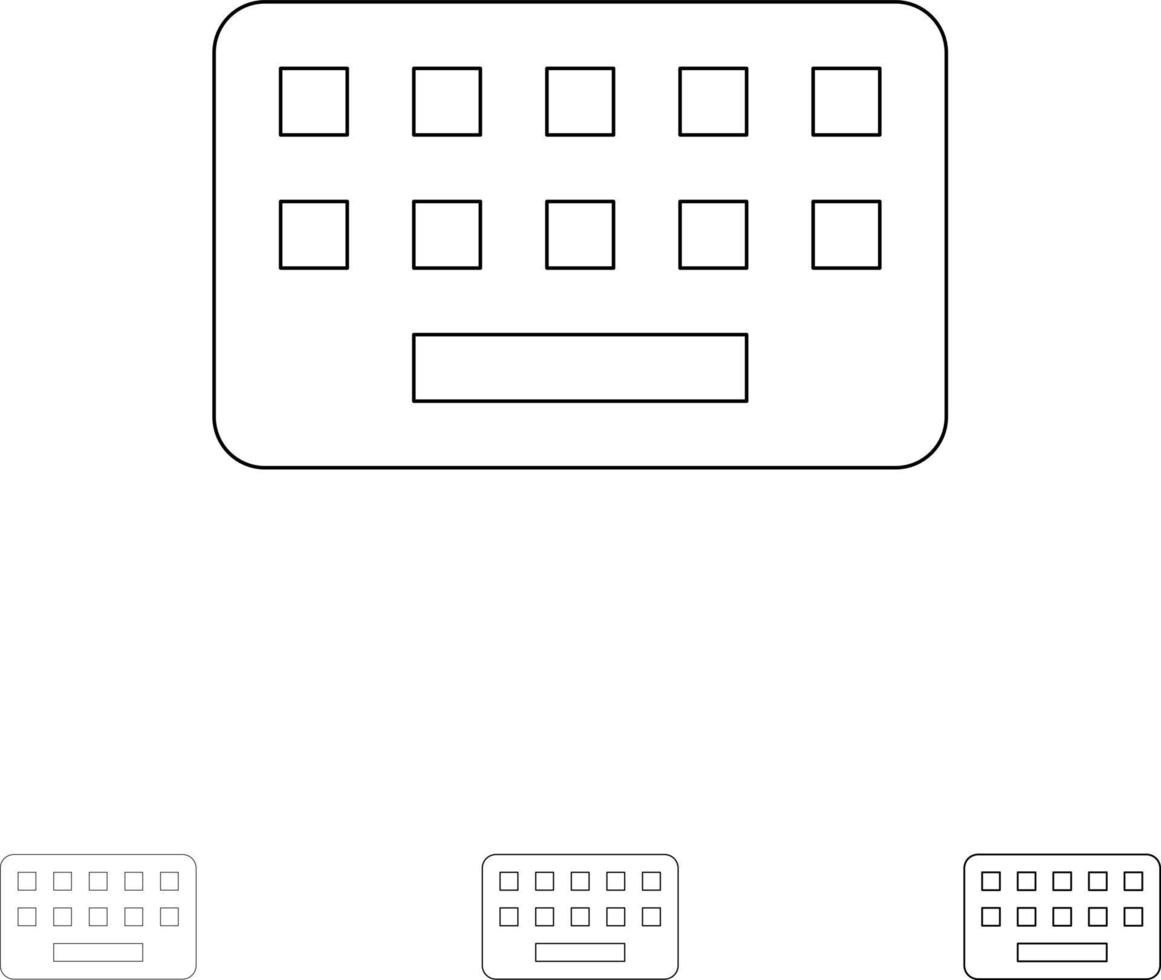 toetsenbord typen bord sleutel stoutmoedig en dun zwart lijn icoon reeks vector