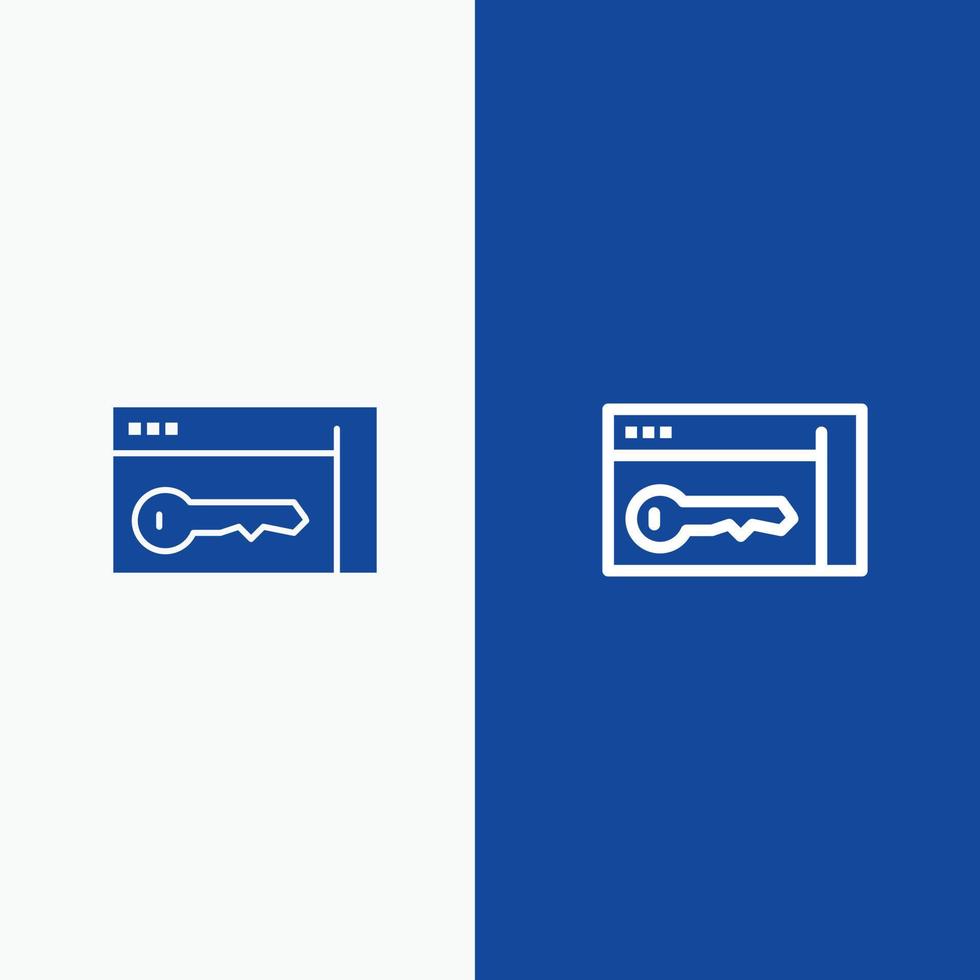 browser veiligheid sleutel kamer lijn en glyph solide icoon blauw banier vector