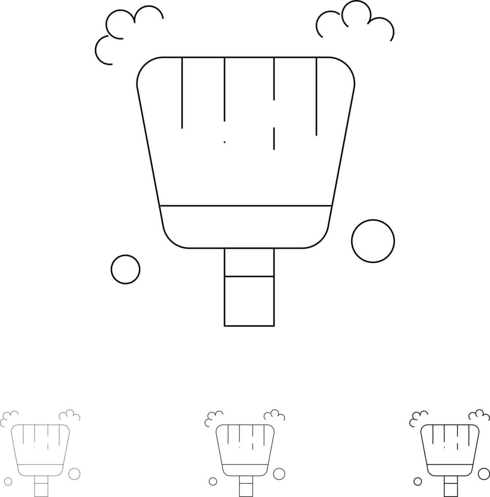 bezem stoffer vegen stoutmoedig en dun zwart lijn icoon reeks vector
