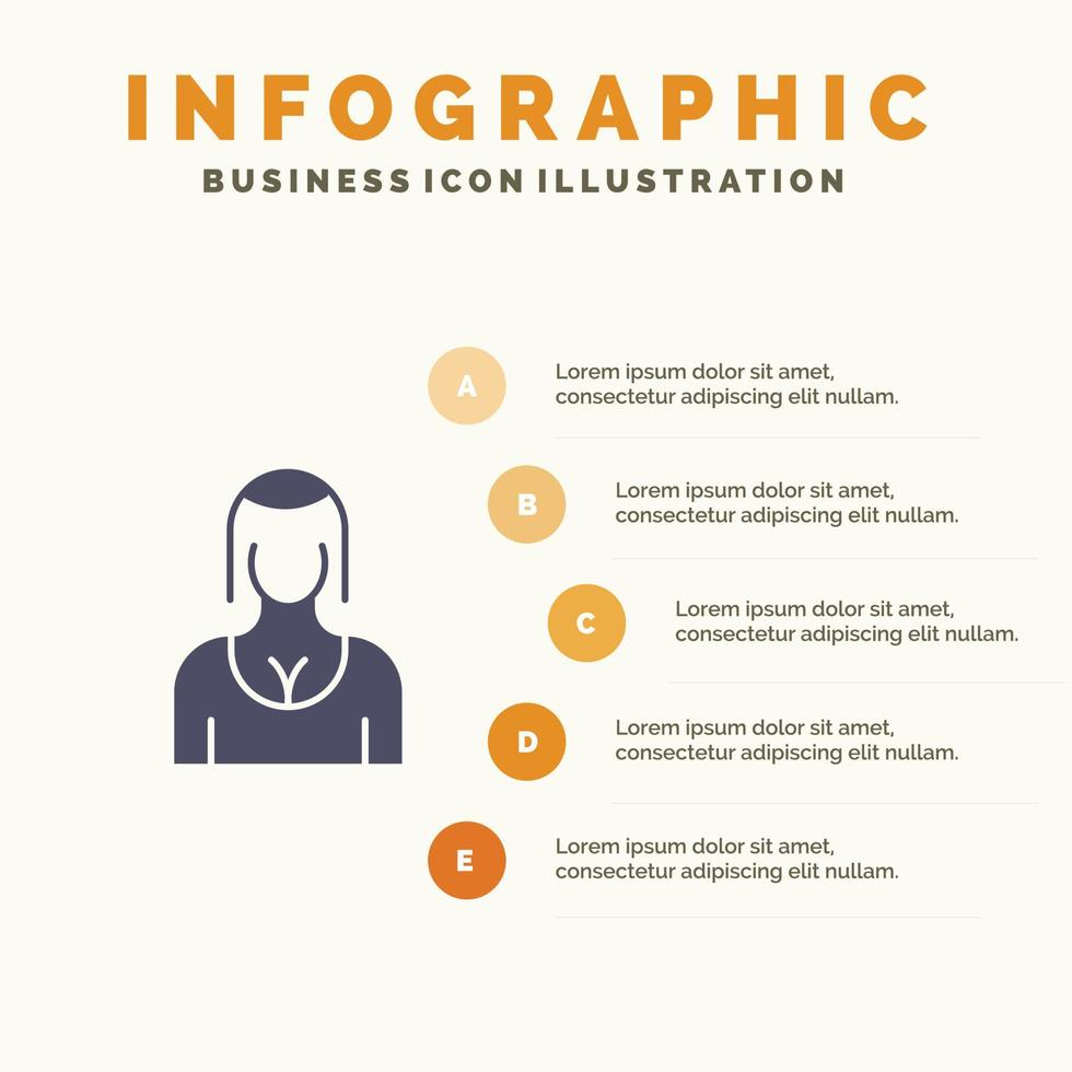 actrice avatar karakter meisje dame solide icoon infographics 5 stappen presentatie achtergrond vector