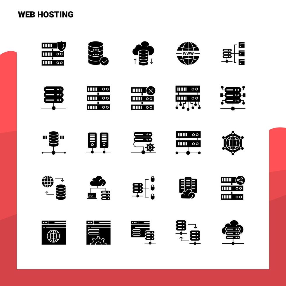 25 web hosting icoon reeks solide glyph icoon vector illustratie sjabloon voor web en mobiel ideeën voor bedrijf bedrijf