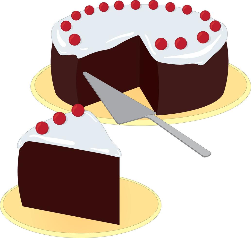 chocola taart met wit suikerglazuur en rood bessen vector illustratie
