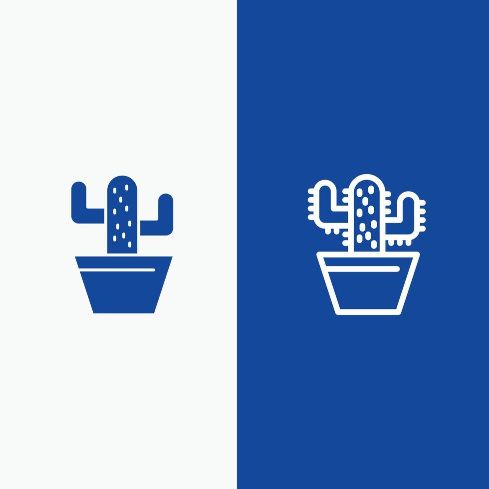 cactus natuur pot voorjaar lijn en glyph solide icoon blauw banier lijn en glyph solide icoon blauw banier vector