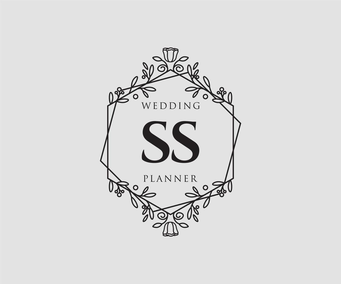 ss initialen brief bruiloft monogram logos verzameling, hand- getrokken modern minimalistisch en bloemen Sjablonen voor uitnodiging kaarten, opslaan de datum, elegant identiteit voor restaurant, boetiek, cafe in vector