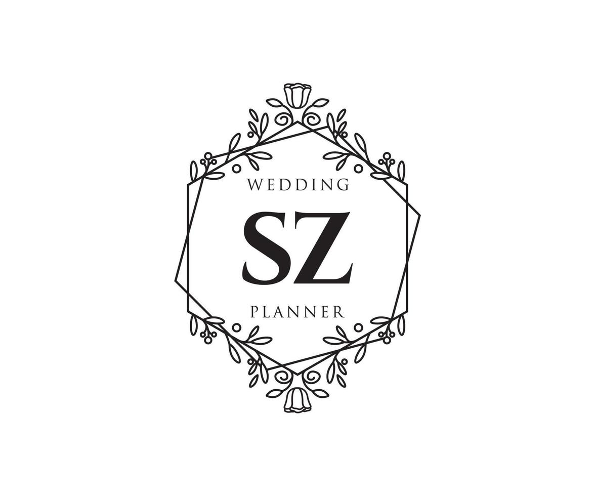 sz initialen brief bruiloft monogram logos verzameling, hand- getrokken modern minimalistisch en bloemen Sjablonen voor uitnodiging kaarten, opslaan de datum, elegant identiteit voor restaurant, boetiek, cafe in vector