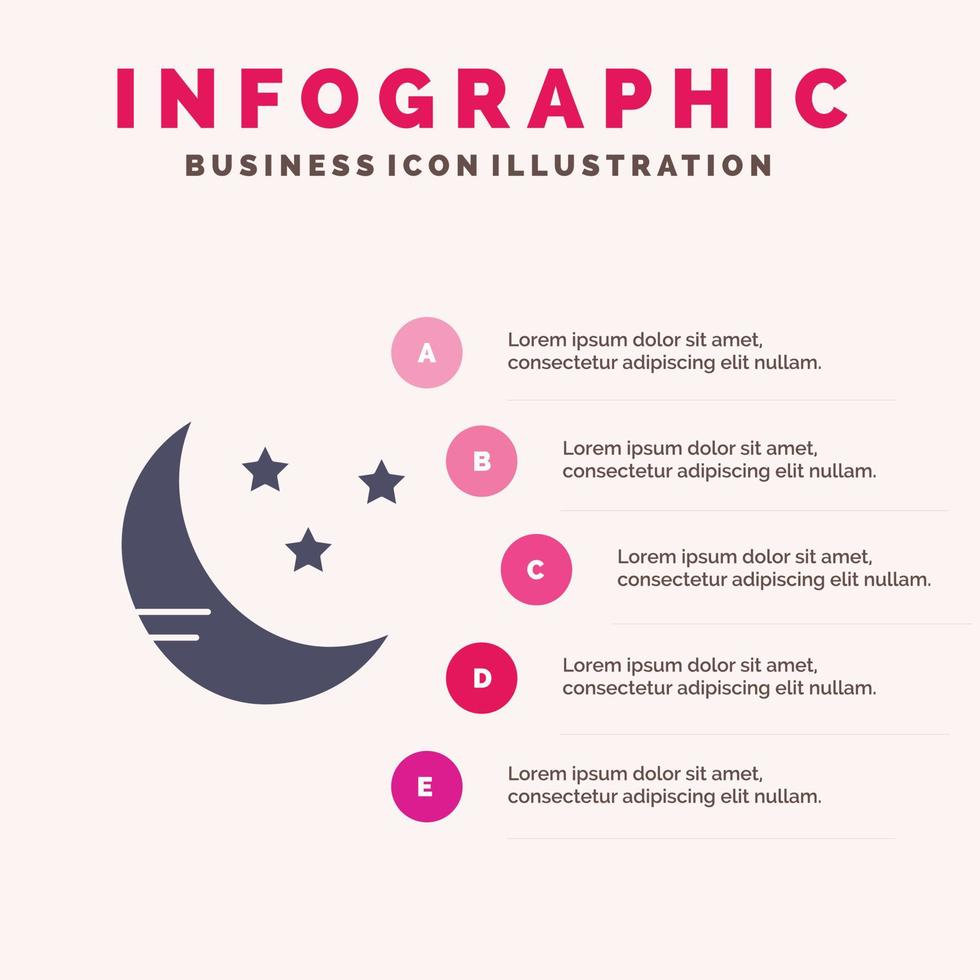 maan wolk weer solide icoon infographics 5 stappen presentatie achtergrond vector