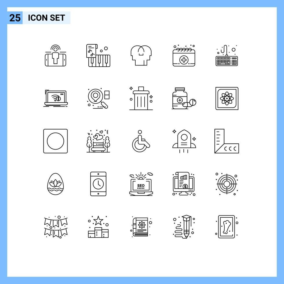 bewerkbare vector lijn pak van 25 gemakkelijk lijnen van verbinding hardware gevoelens computer kalender bewerkbare vector ontwerp elementen