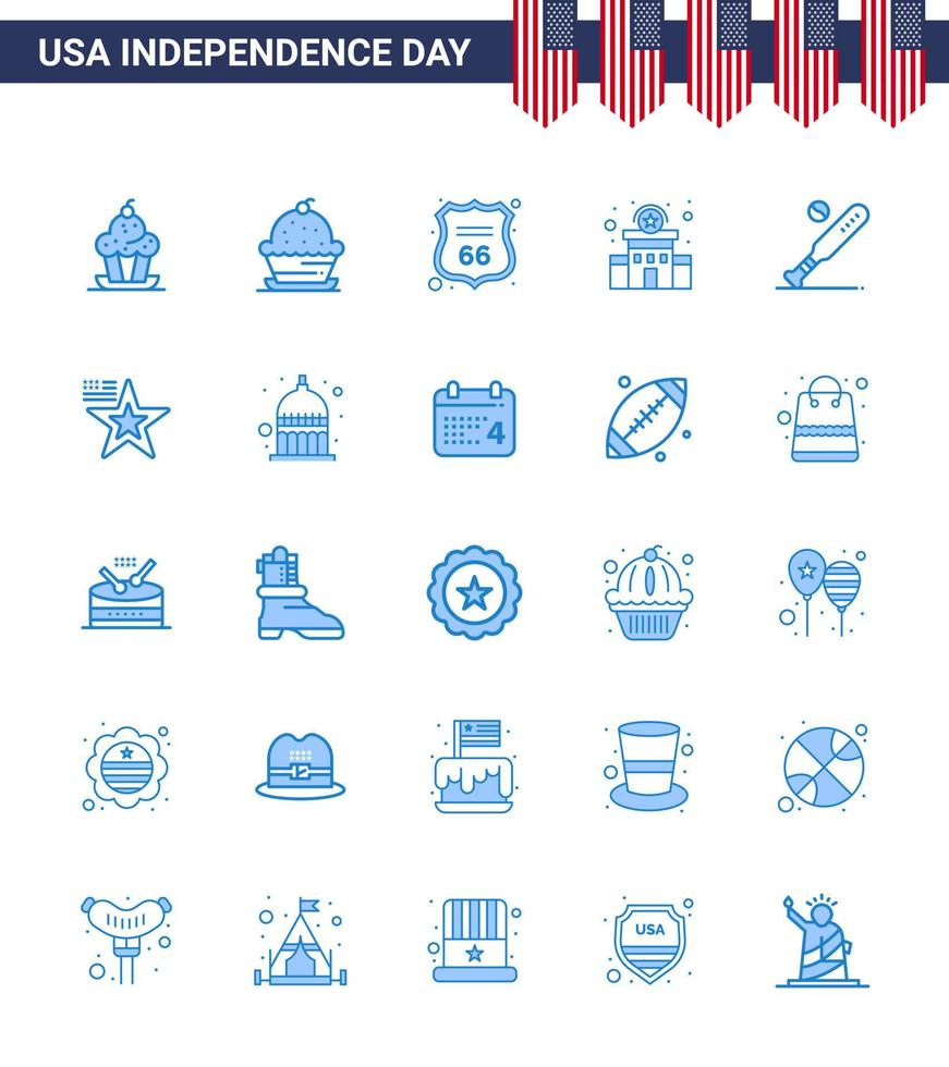 gelukkig onafhankelijkheid dag Verenigde Staten van Amerika pak van 25 creatief blues van Verenigde Staten van Amerika knuppel Amerikaans basketbal Politie teken bewerkbare Verenigde Staten van Amerika dag vector ontwerp elementen