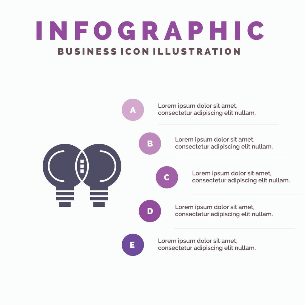 idee innovatie monteur denken solide icoon infographics 5 stappen presentatie achtergrond vector