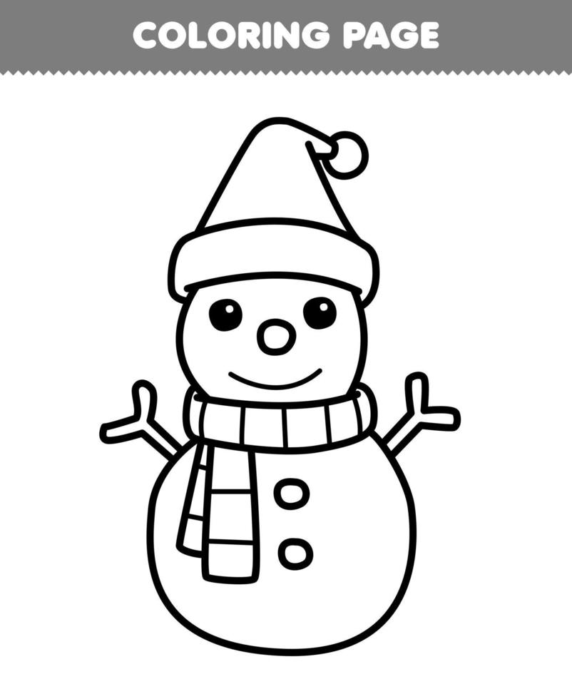 onderwijs spel voor kinderen kleur bladzijde van schattig tekenfilm sneeuwman vervelend hoed en sjaal lijn kunst afdrukbare winter werkblad vector