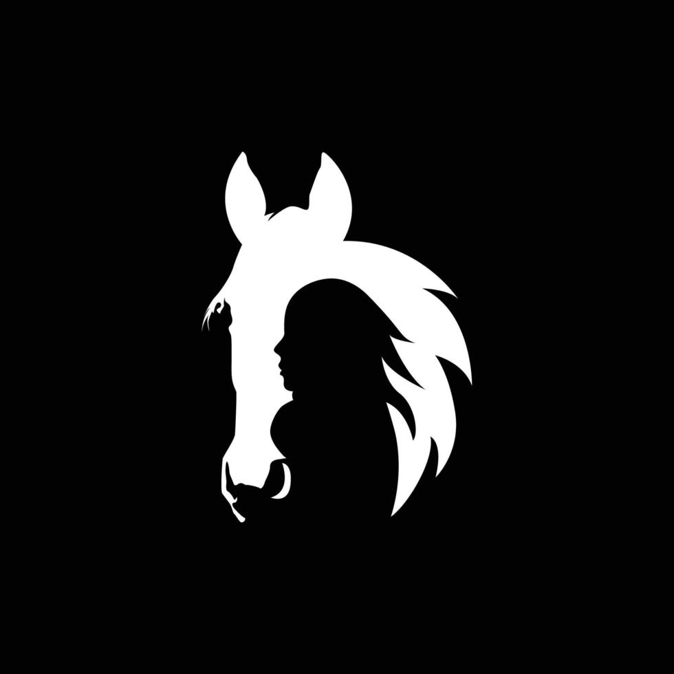 meisje en paard logo ontwerp en paard boerderij sjabloon vector. vector