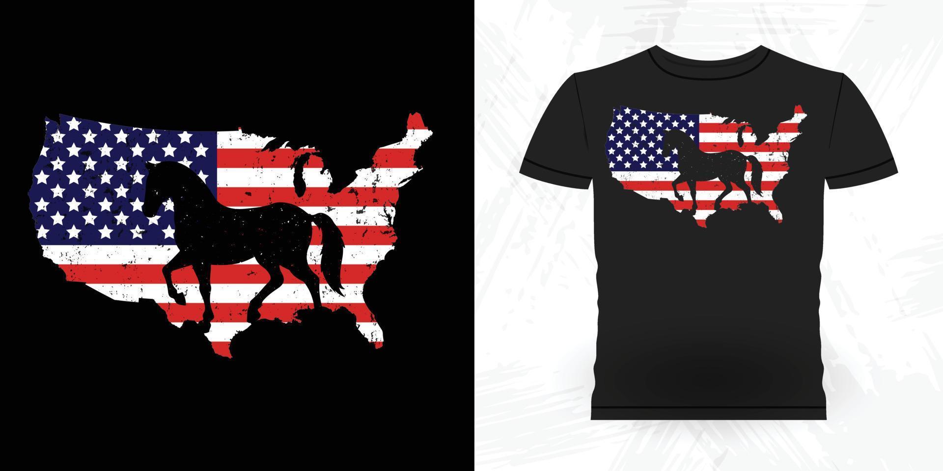 Amerikaans vlag grappig rijden paard retro wijnoogst paard t-shirt ontwerp vector