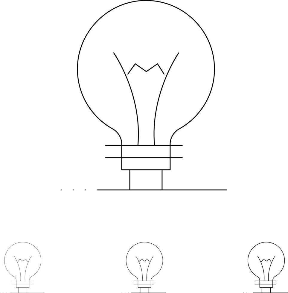 idee innovatie uitvinding licht lamp stoutmoedig en dun zwart lijn icoon reeks vector