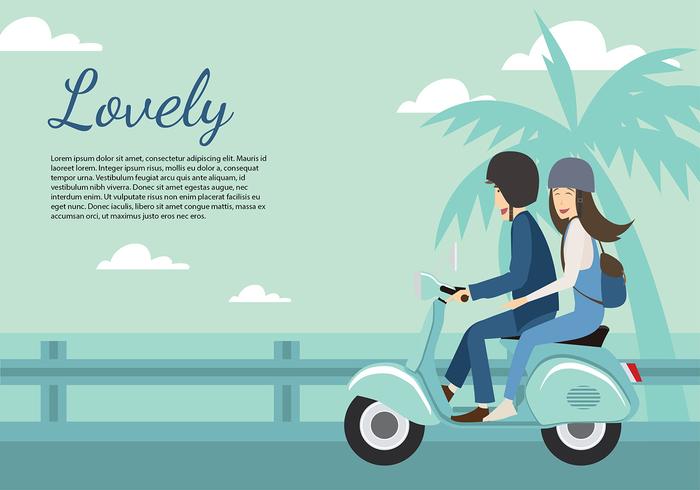 Scooter Paar Strand Gratis Vector