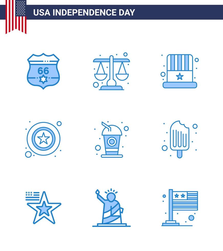 9 Verenigde Staten van Amerika blauw tekens onafhankelijkheid dag viering symbolen van cola teken Amerikaans ster mannen bewerkbare Verenigde Staten van Amerika dag vector ontwerp elementen