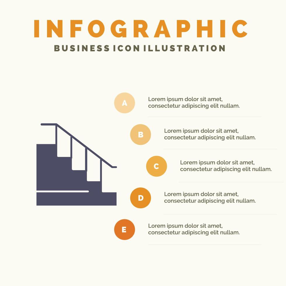bouw naar beneden huis trap solide icoon infographics 5 stappen presentatie achtergrond vector