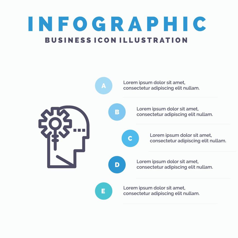 analytics kritiek menselijk informatie verwerken lijn icoon met 5 stappen presentatie infographics achtergrond vector