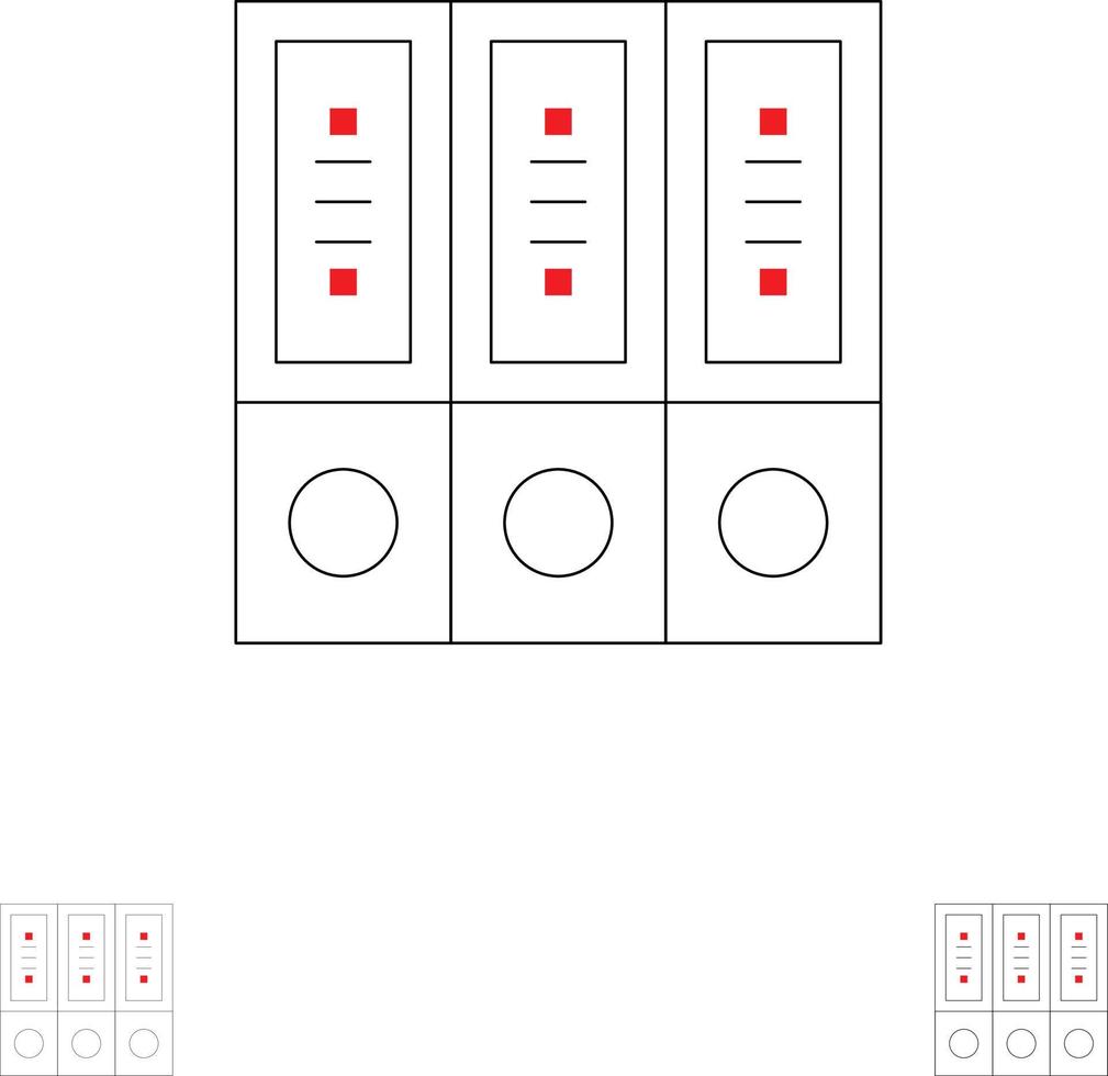 bestanden archief gegevens databank documenten mappen stoutmoedig en dun zwart lijn icoon reeks vector