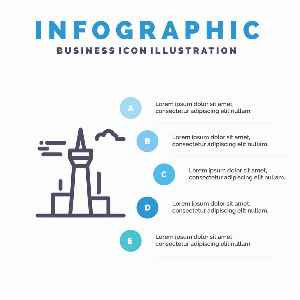 architectuur en stad gebouwen Canada toren mijlpaal lijn icoon met 5 stappen presentatie infographics achtergrond vector