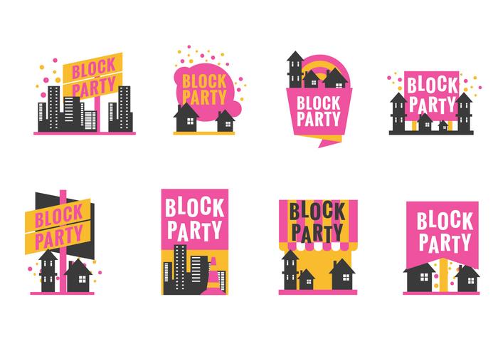 Stel Block Party Label of Affiche met minimalistische stijl vector