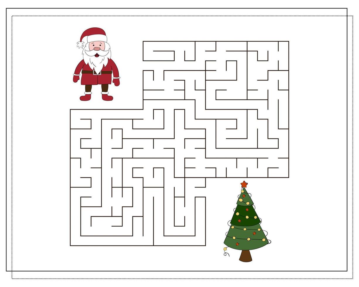 een puzzel spel voor kinderen, Gaan door de doolhof. tekenfilm de kerstman. vector