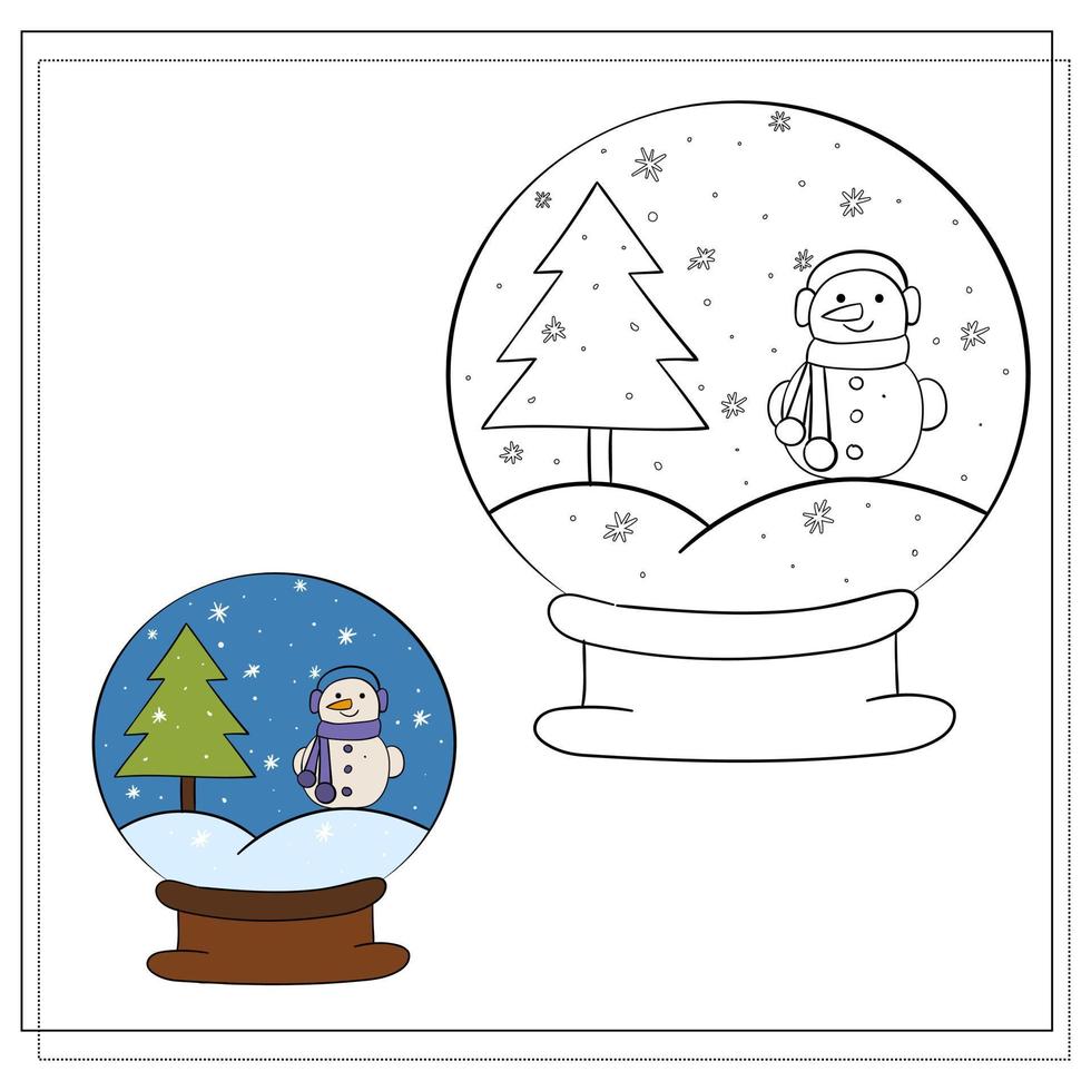 kleur boek voor kinderen. trek een sneeuw wereldbol gebaseerd Aan de tekening. vector illustratie