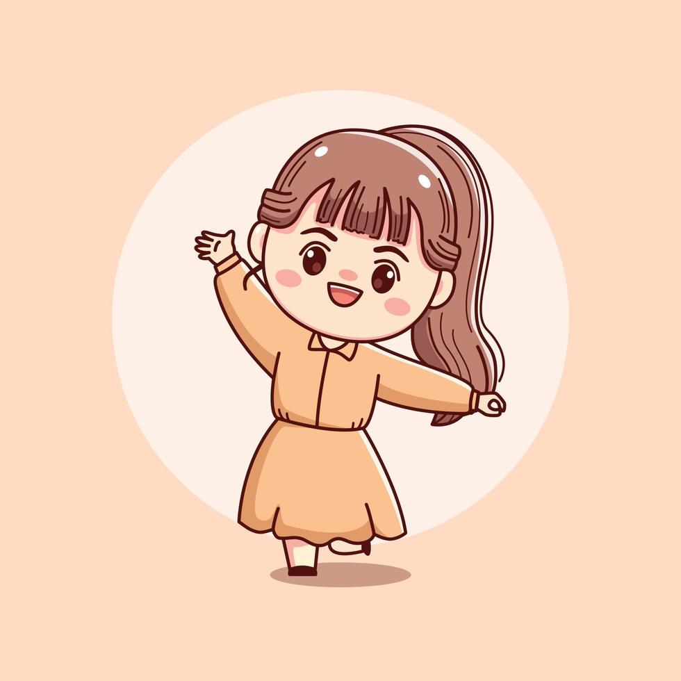 schattig gelukkig mooi meisje kawaii chibi mascotte karakter tekenfilm illustratie vector
