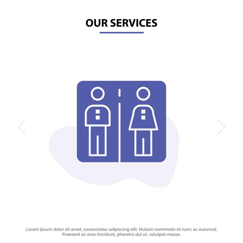 onze Diensten naar beneden lift machine hotel solide glyph icoon web kaart sjabloon vector