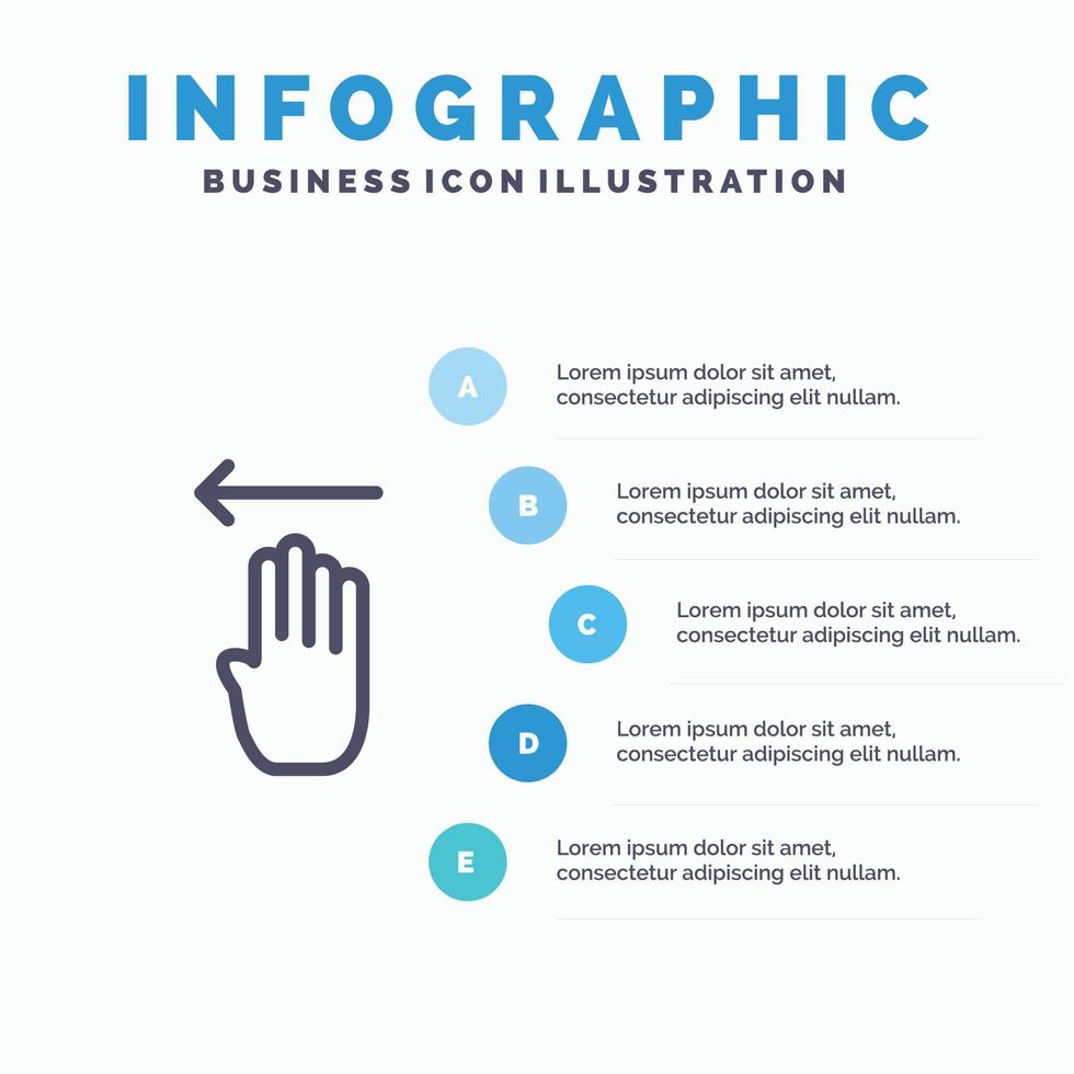 vinger vier gebaar links lijn icoon met 5 stappen presentatie infographics achtergrond vector