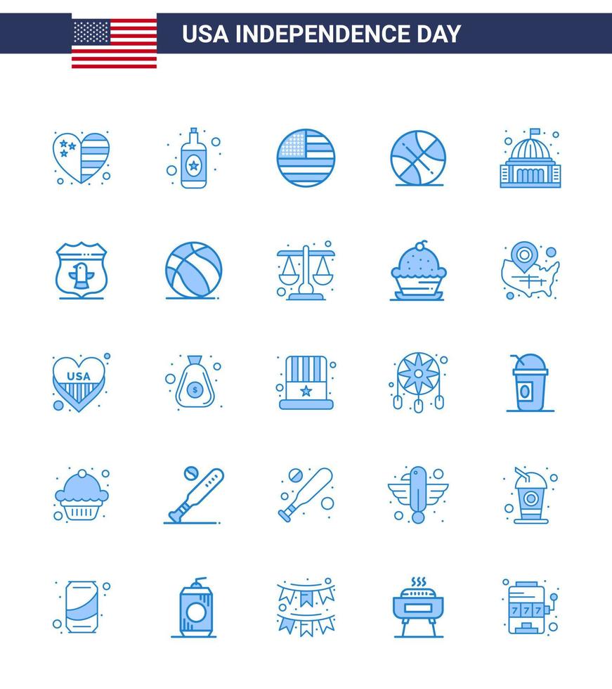 voorraad vector icoon pak van Amerikaans dag 25 blauw tekens en symbolen voor huis plaats vlag Verenigde Staten van Amerika bal bewerkbare Verenigde Staten van Amerika dag vector ontwerp elementen