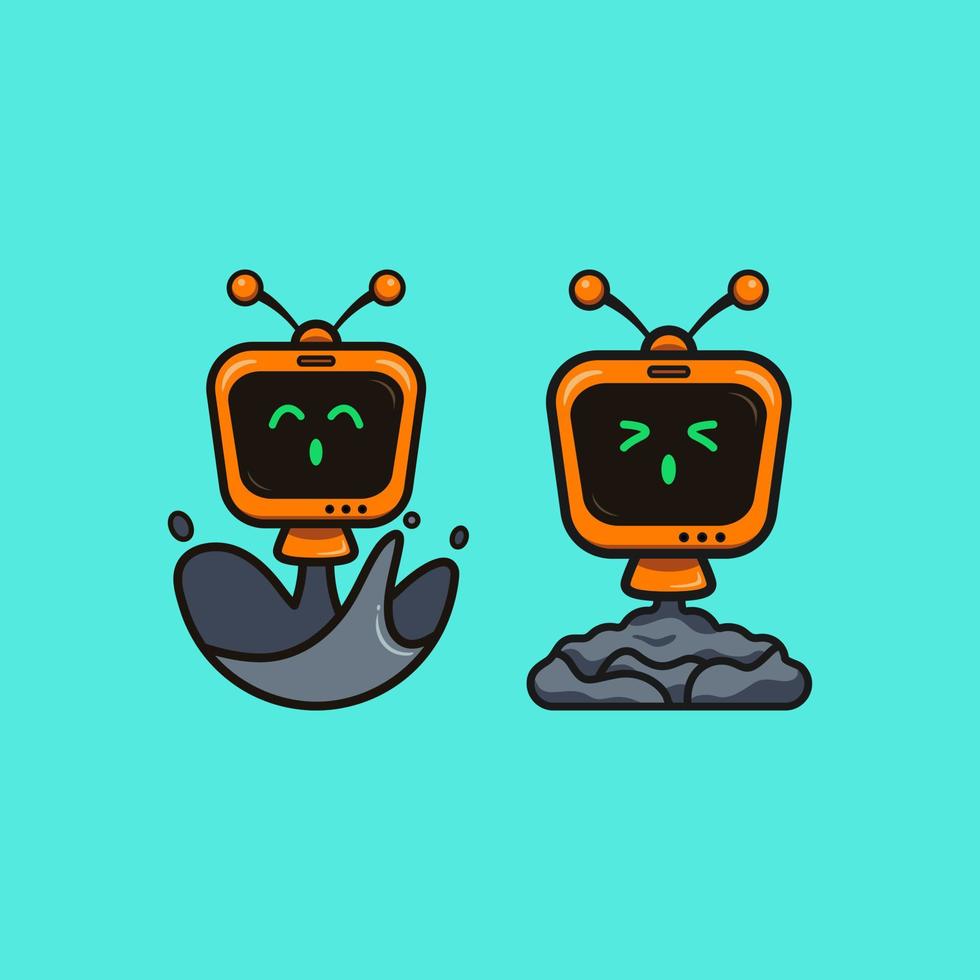 schattig aanbiddelijk tekenfilm robot televisie illustratie voor sticker icoon mascotte en logo vector