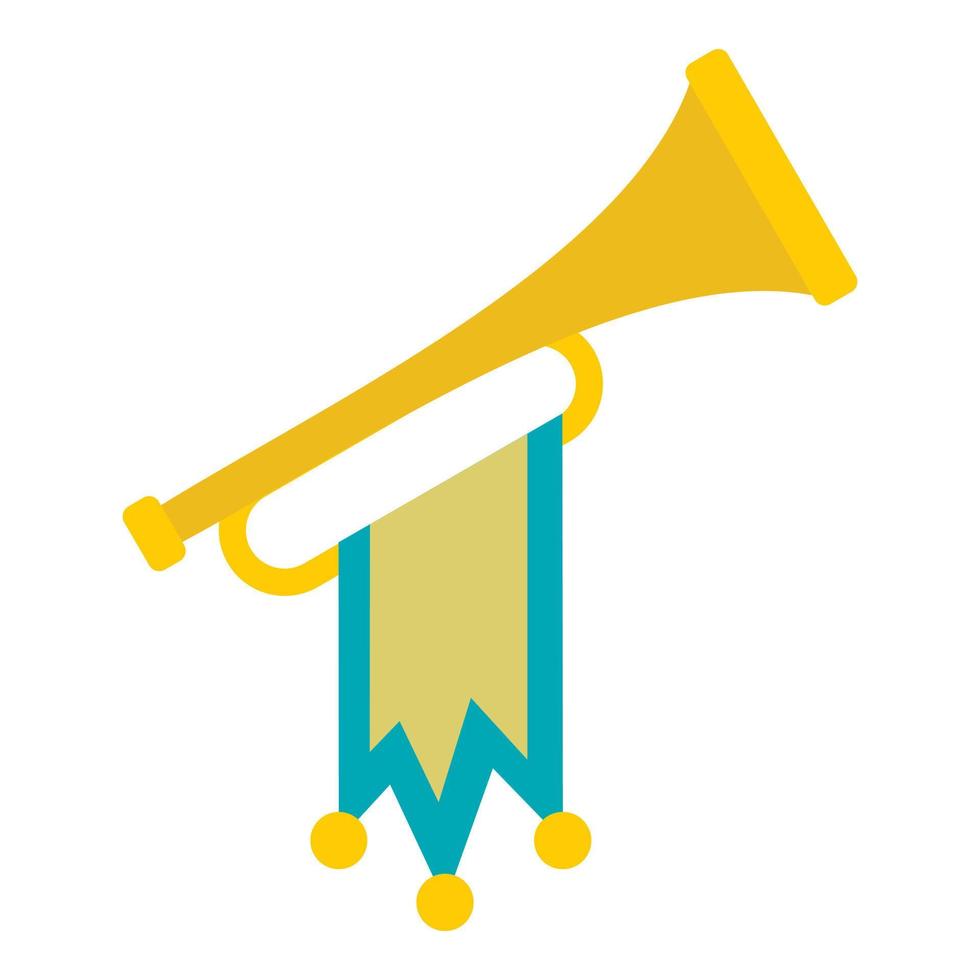 trompet met vlag icoon, vlak stijl vector